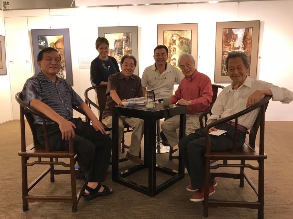  From left: Dr Woo Fook Wah,  Mr Terence Teo, Mr James Tan, Mr Chua Mia Tee and Mr Choy Weng Yang at Mr Eng Siak Loy’s solo exhibition  