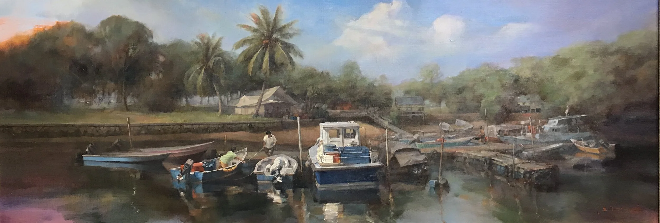 Wang Fei_Charming Village_oil on canvas_35x100cm_IMG_4984.JPG