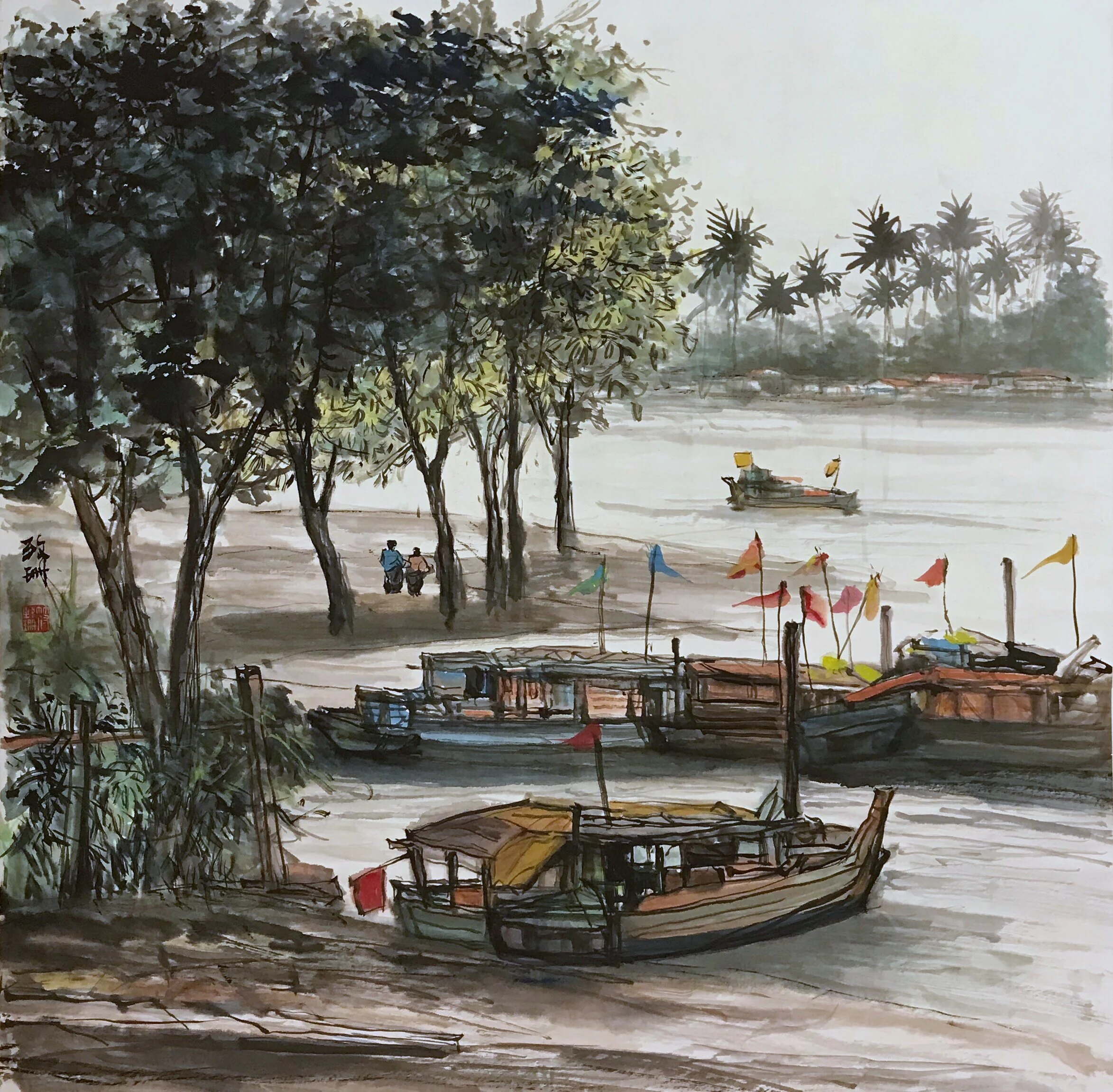 Foo Chee San_By The River__69x69cm_Ink on paper.JPG