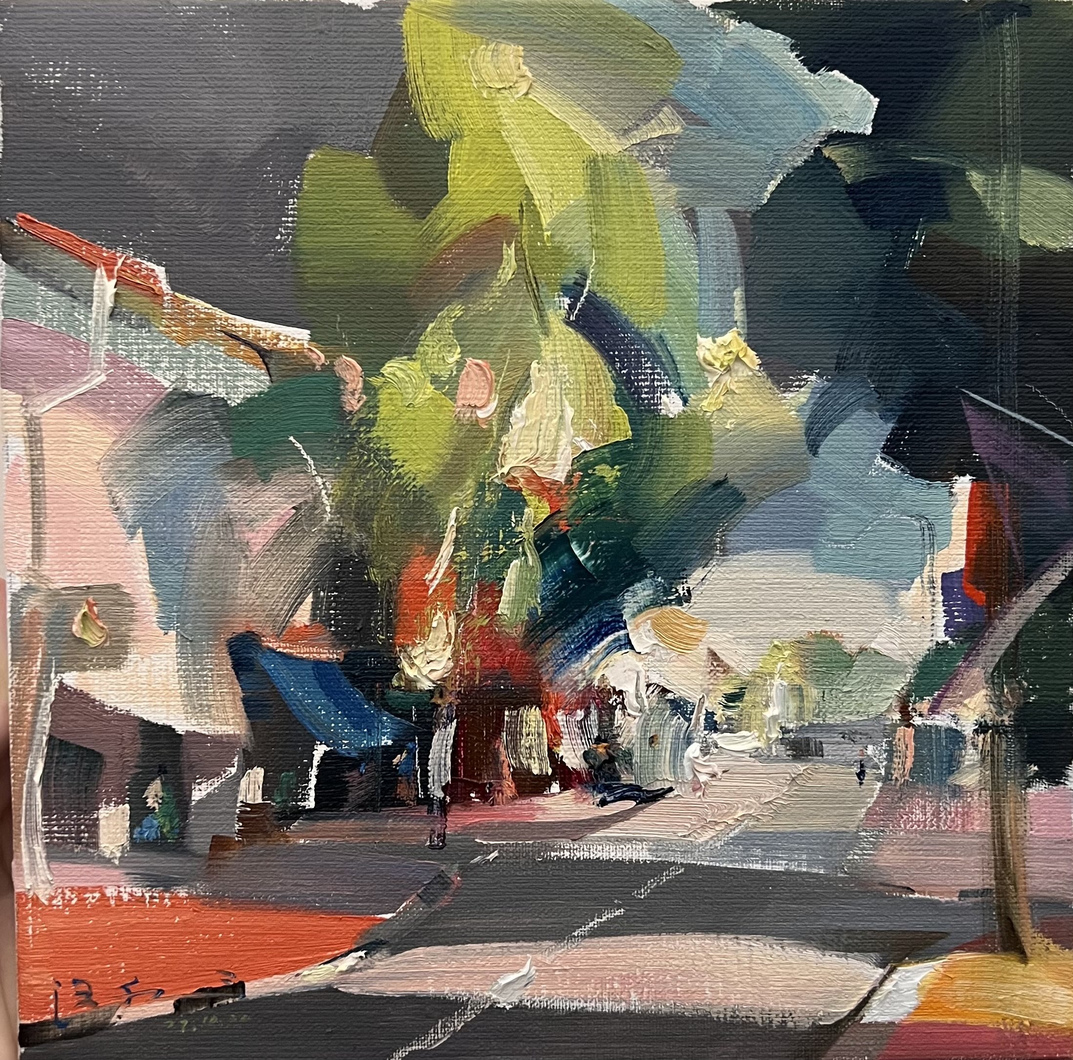 Jeremy & Carmen_Wang Fei_Joo Chiat Street_Oil on canvas_23x23cm_2022_$1,200.jpg