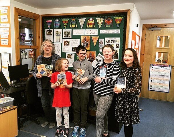 We received a lovely photo today from our current resident @joan.lennon.359 who this week lead a workshop with the pupils of Fair Isle Primary (photo taken by headteacher Ruth) 📚 Joan&rsquo;s practice focuses on novels for children and young people 