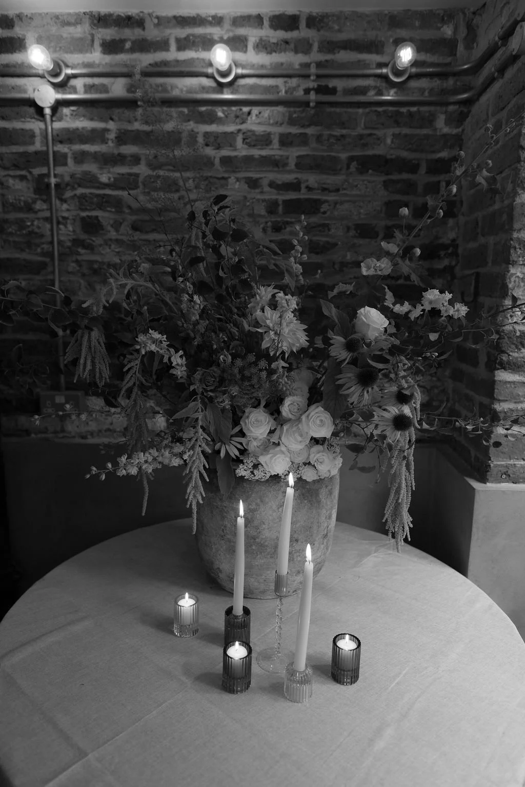 Floral arrangement created by honour farm flowers for wedding at shears yard, leeds.