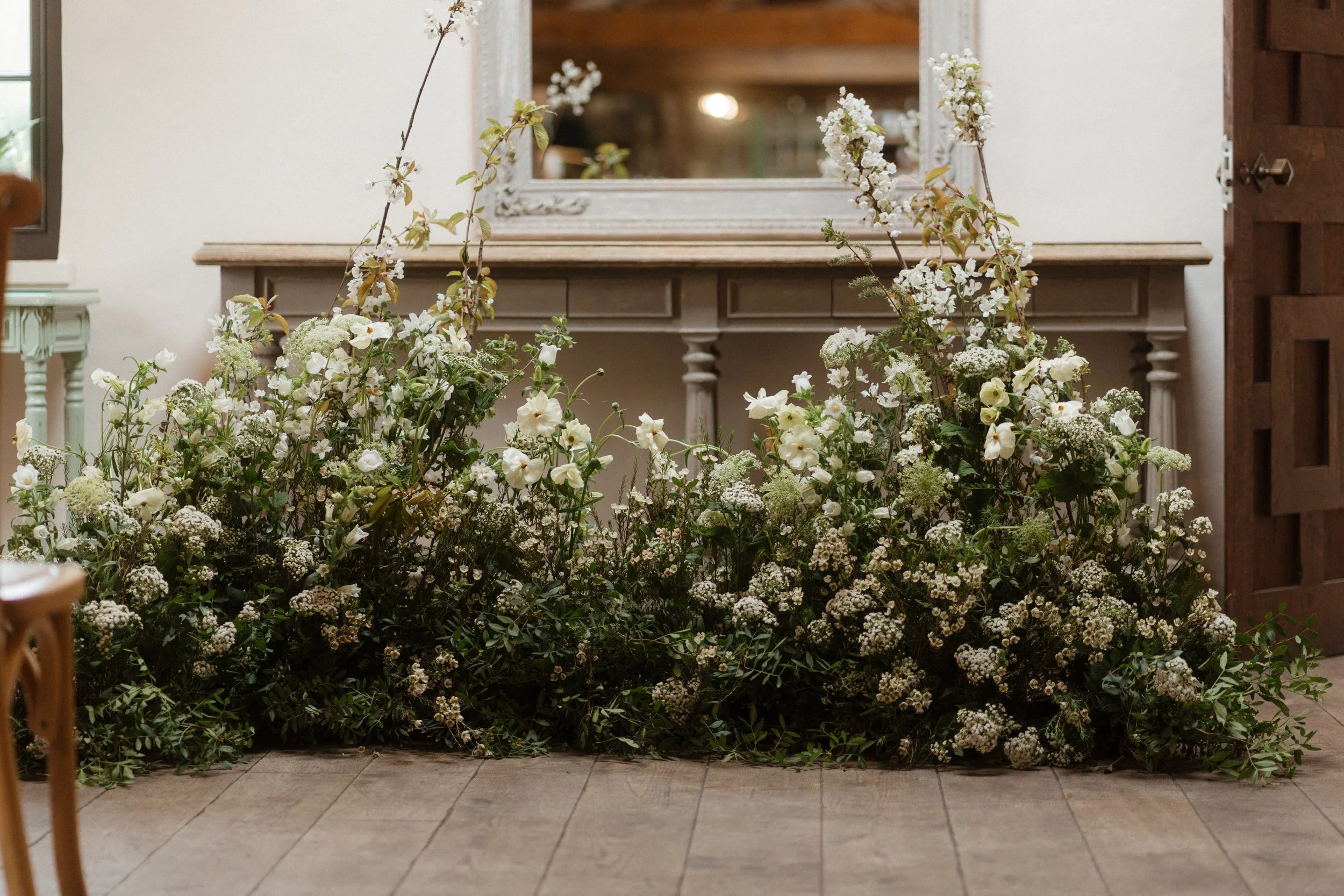 Ceremony meadow scene for The Fig House, Middleton Lodge wedding by Honour Farm Flowers.