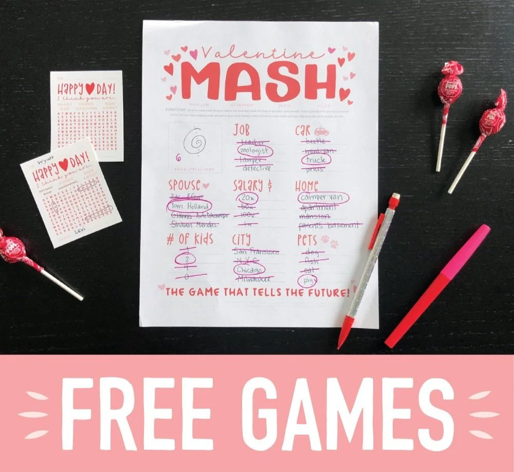 Free Valentine MASH Game &amp; Word Search Cards