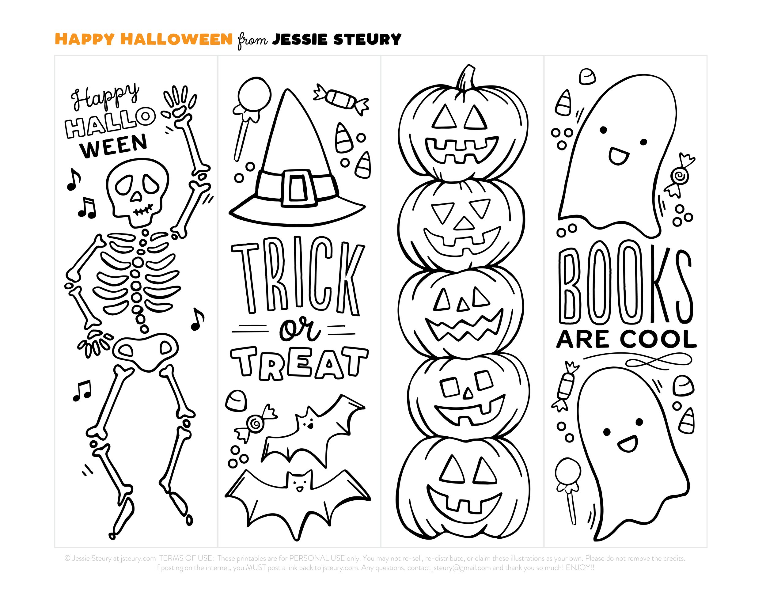 8 Halloween Coloring Bookmarks Creepy Abstract Design Markers