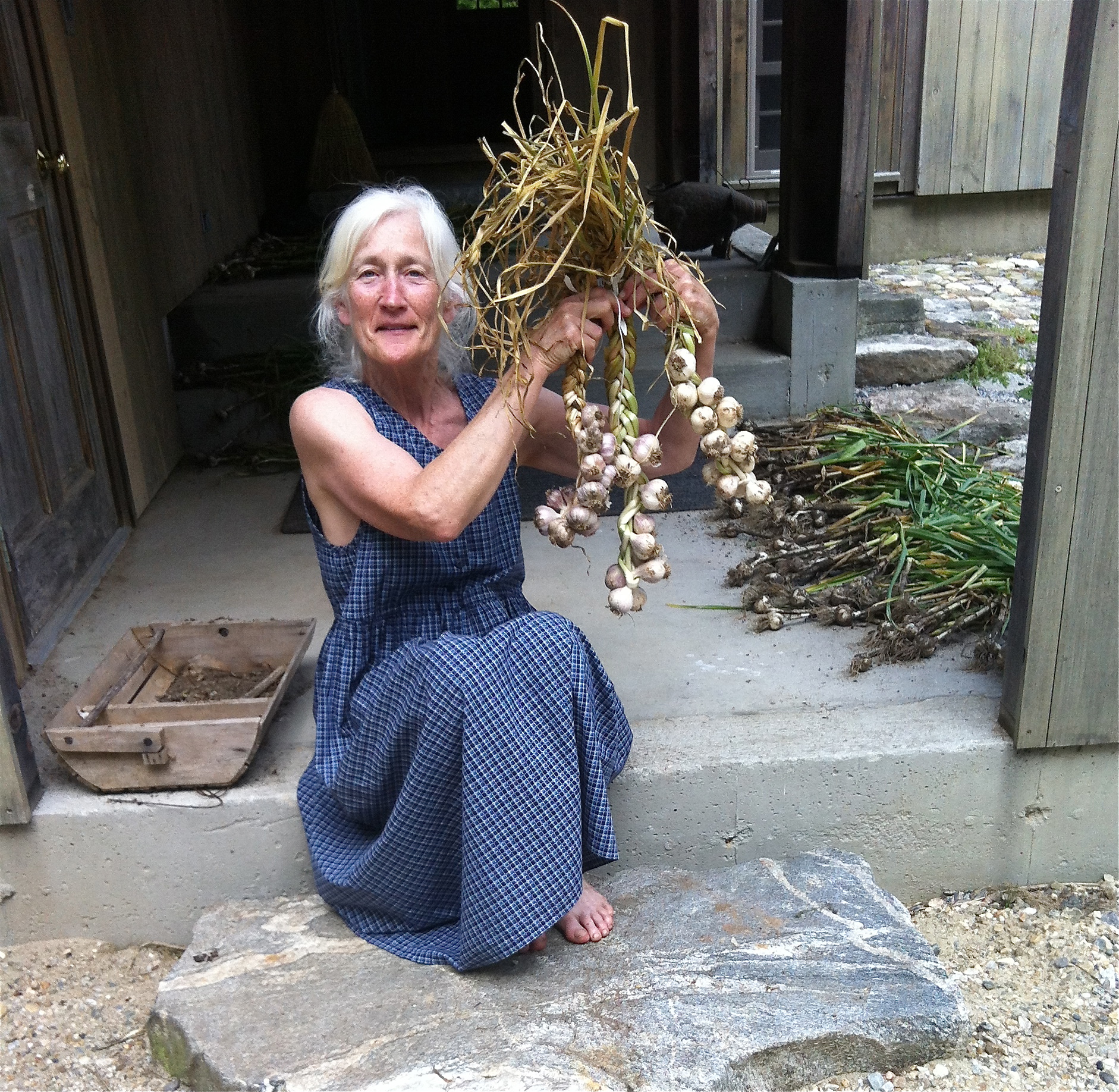 Tom Christopher's wife Suzanne with garlic