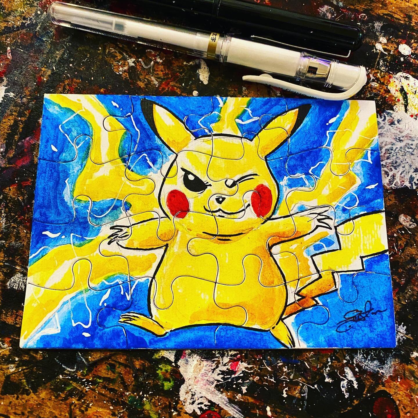 Electric rat.⚡️ Did a bunch of #puzzleBORED #commissions for my Art Attackers on @patreon. You can get on the list by subscribing today! #Pikachu #ink #watercolor