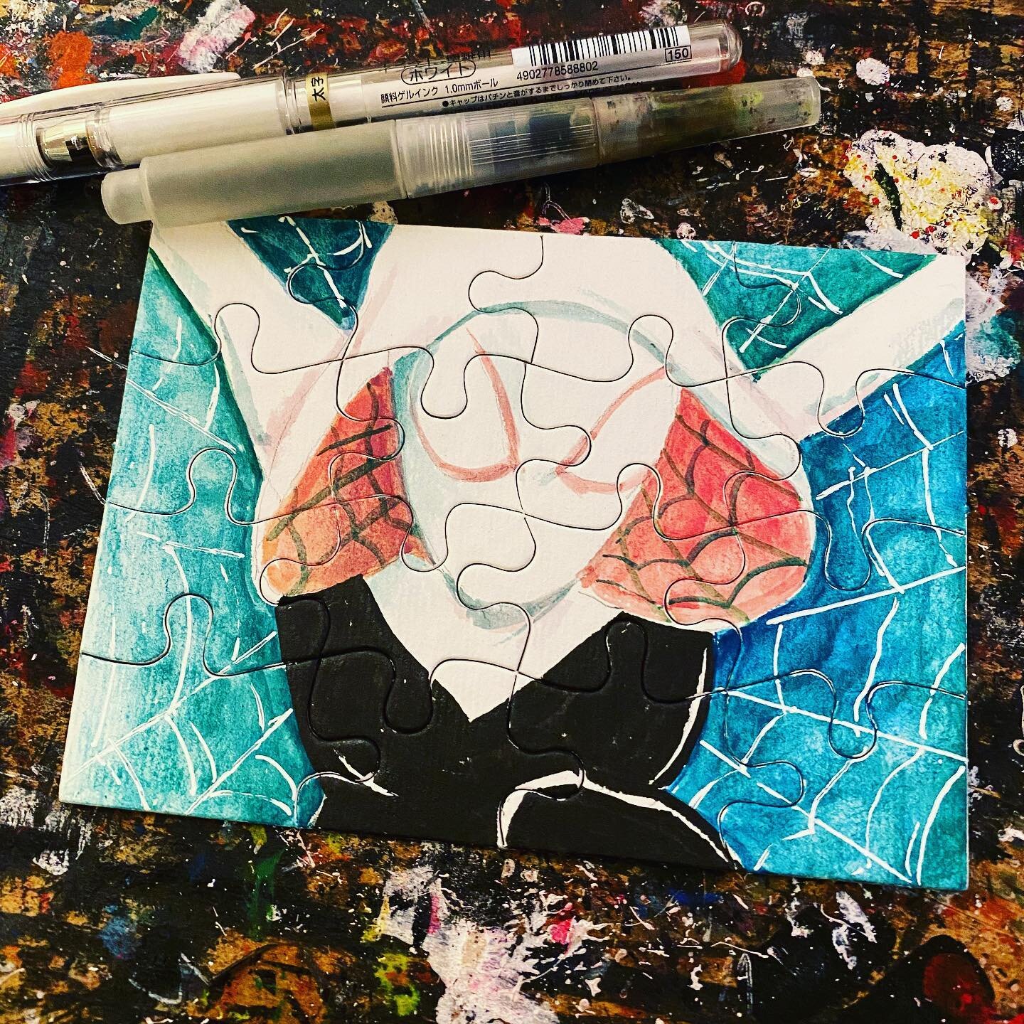 &ldquo;&hellip;let&rsquo;s start at the beginning one last time. My name is #GwenStacy.&rdquo; #SpiderGwen #Spiderverse #puzzleBORED #commission #ink #watercolor