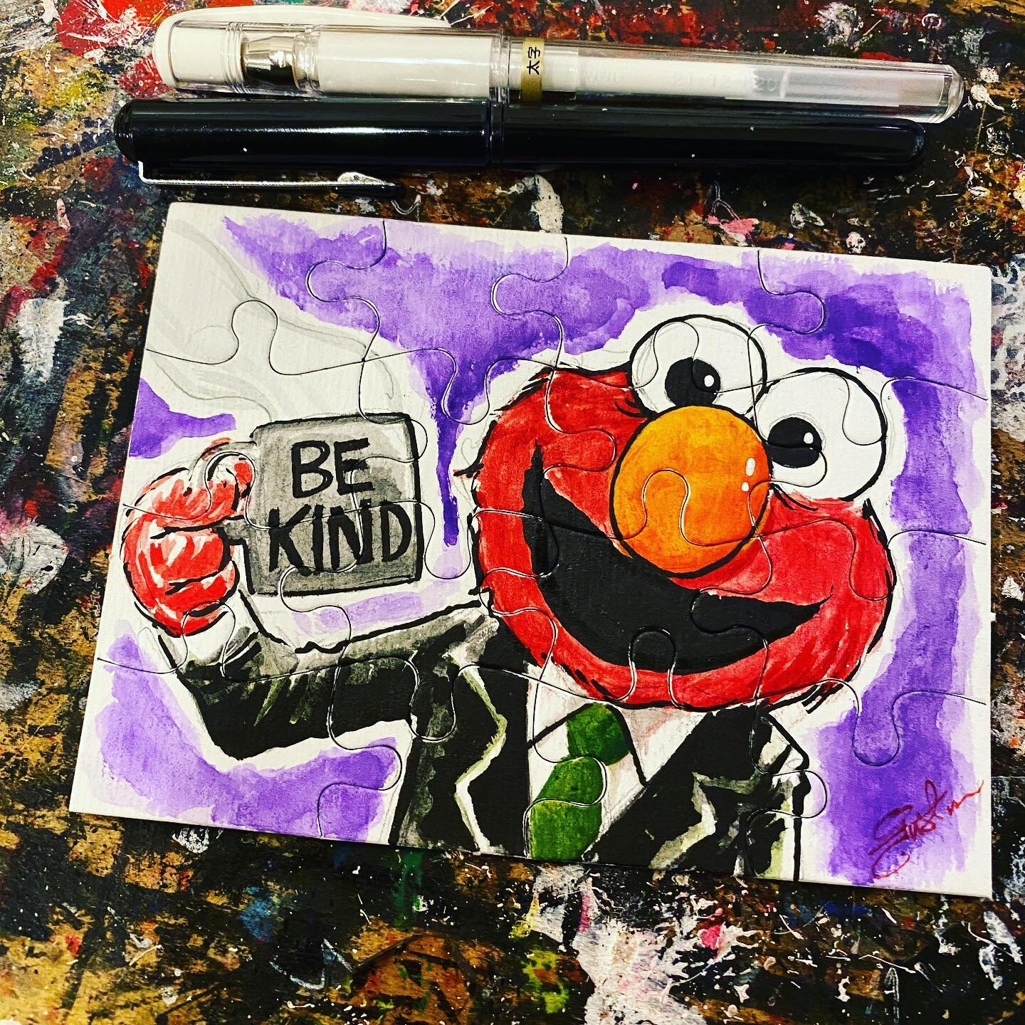 The Not Too Late Show w/ @elmo! #PuzzleBORED #commission #ink #watercolor #Elmo