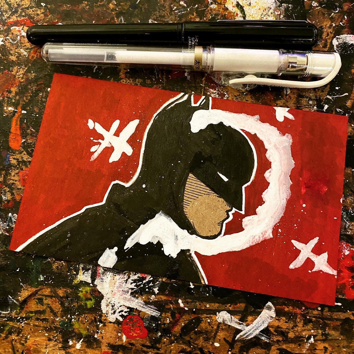 &ldquo;What&rsquo;s black and blue and dead all over?&rdquo; #TheBatman #cardBOREDsketch #ink #brush #pen