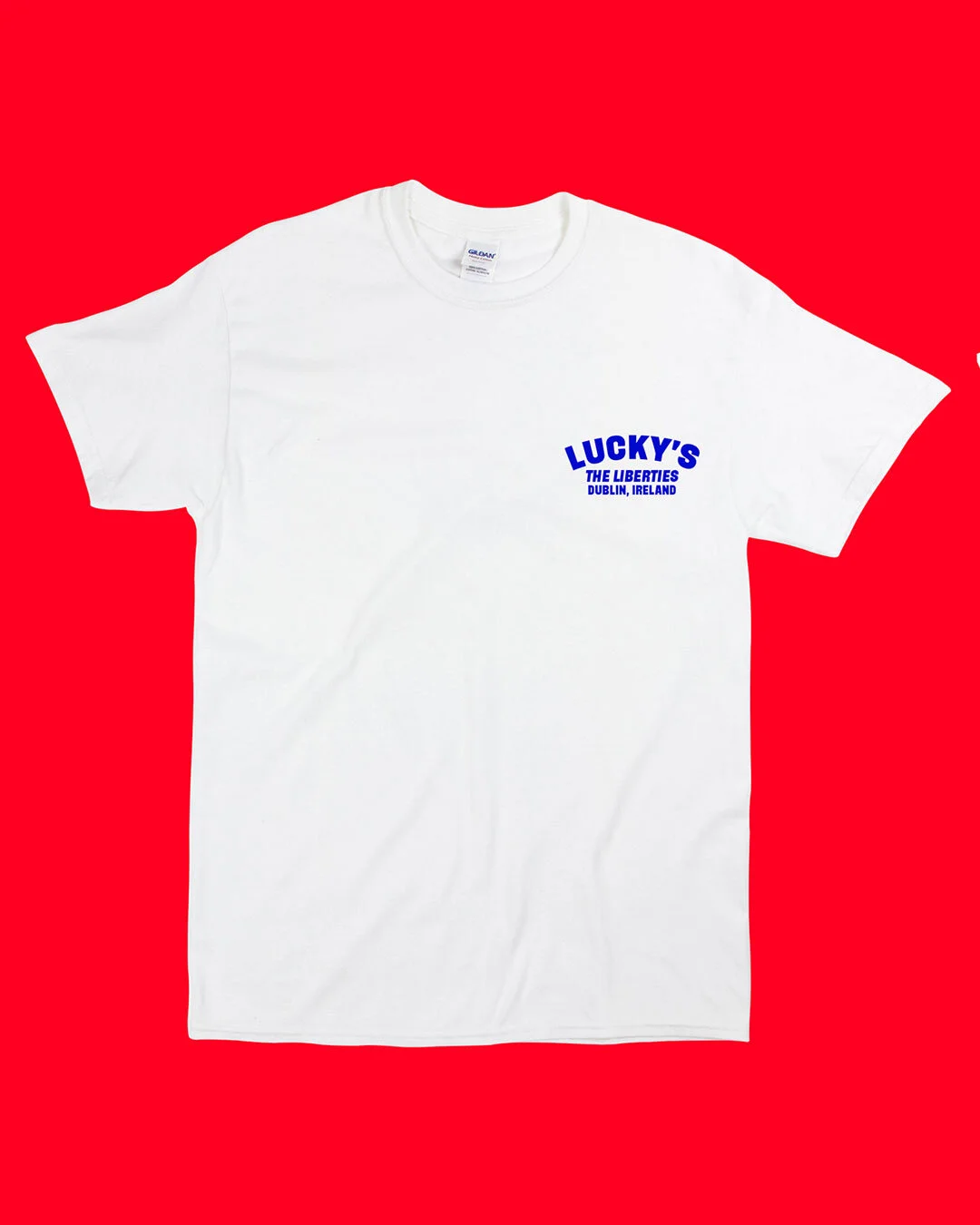Lucky's T (Blue on white)