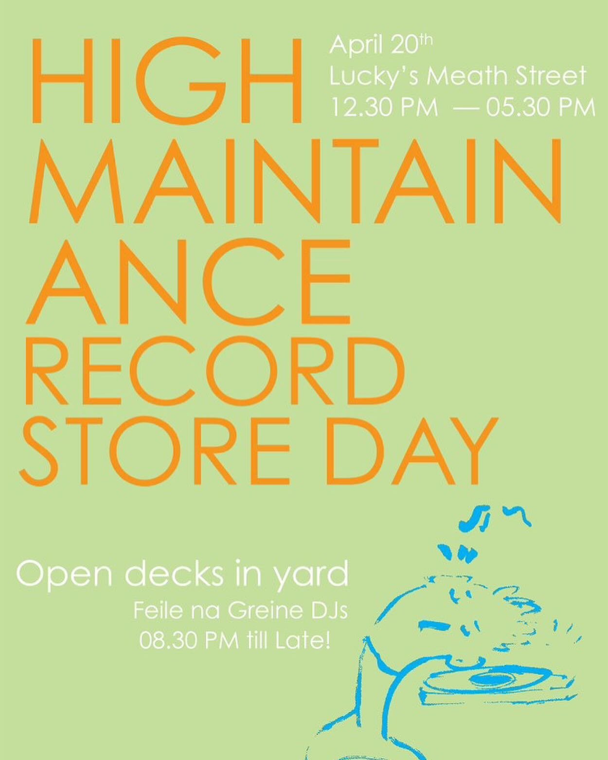 🎧✨🎧 RECORD STORE DAY IS THIS SATURDAY!! 🎧✨🎧

This Saturday 20th come celebrate Record Store Day at Luckys. 

- Market from 12.30pm till 5.30pm 
- Music in the yard from 2.30pm 
- @feilenagreine DJs from 8.30 pm 

Come get merch, records, tapes fr