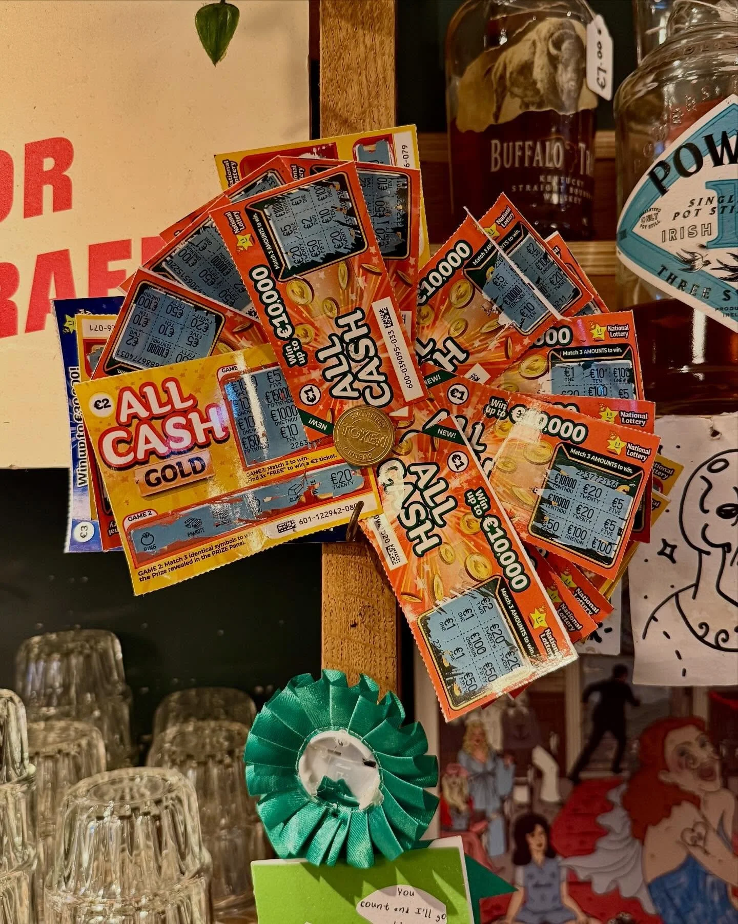 Lucky&rsquo;s: A study. 
Special mention for the All Cash scratch card rosette