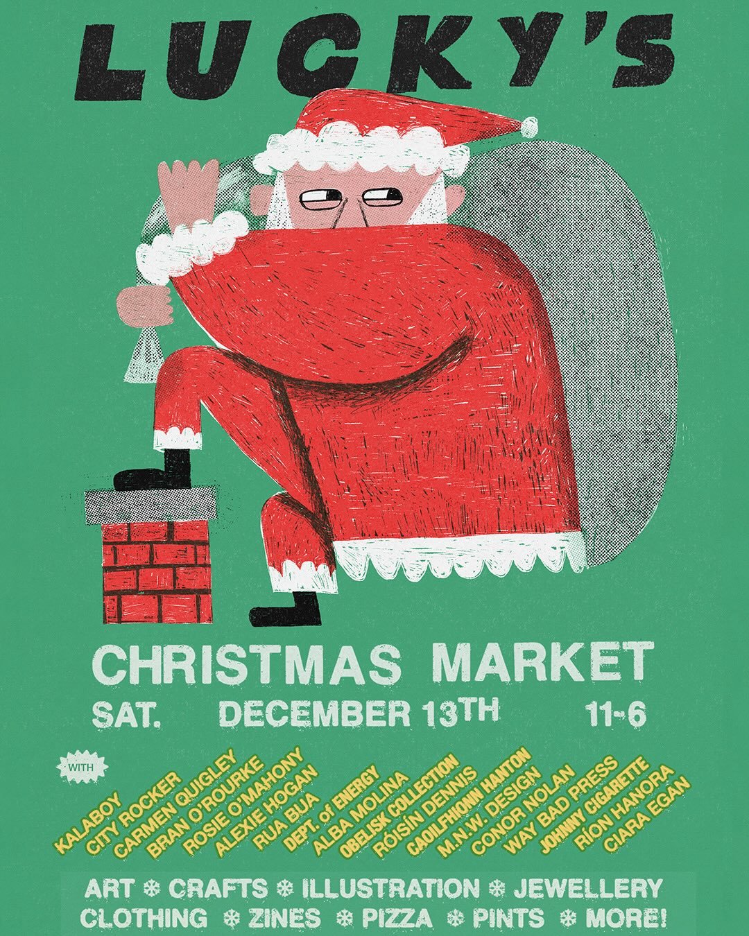 ❄️ The Luckys Xmas Market ❄️

Join us on the 13th of December from 11.30 to get your Xmas shopping in. 

Support your local artists, makers and vendors. 

@cokelanepizza will be doing special deals for the occasion. And there will be music from early