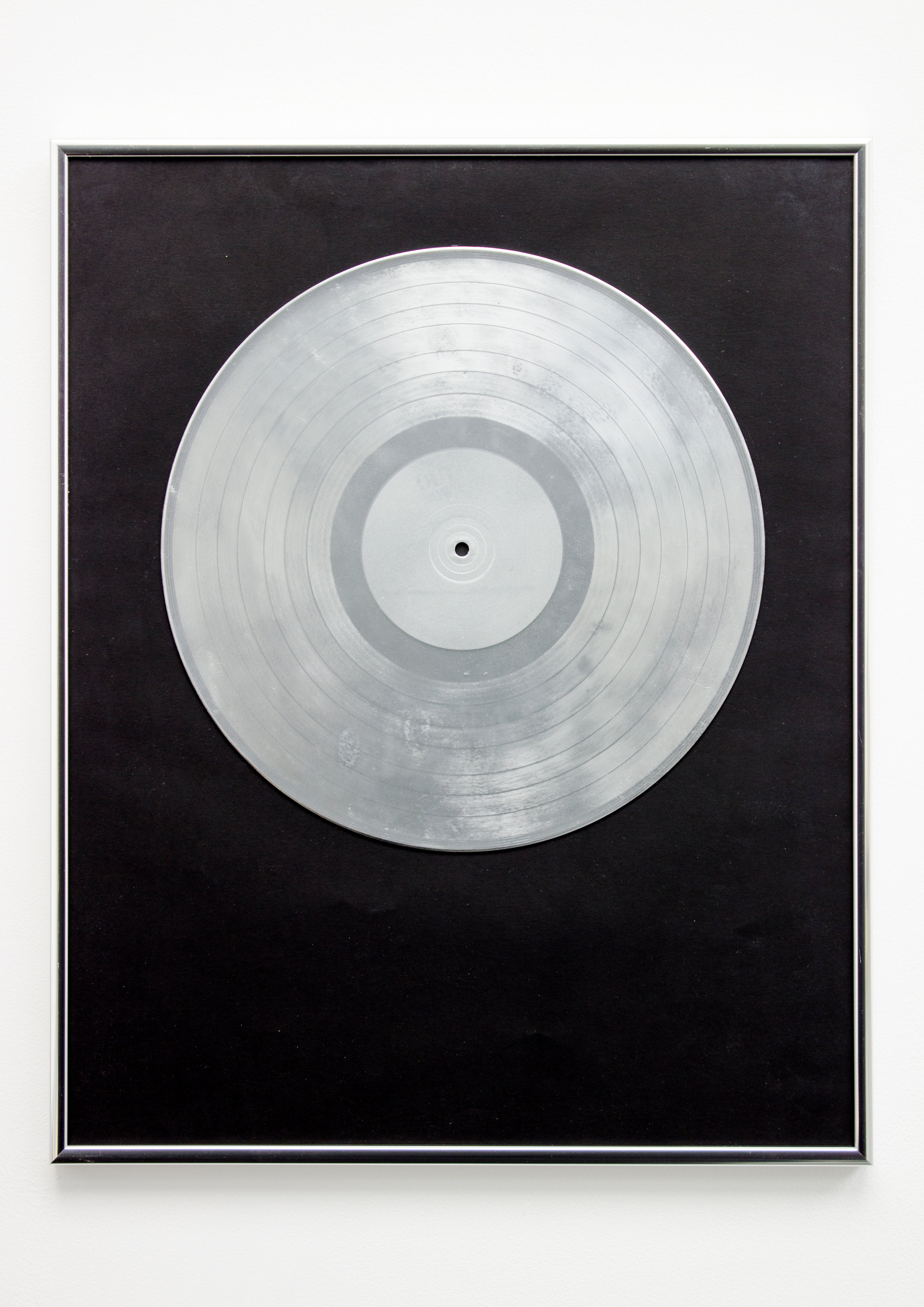  12"13. Vinyl record, spray paint, paper &amp; silver frame, 51cm x 41cm x 2cm, 2011. ©Neil Kilby 2019. 