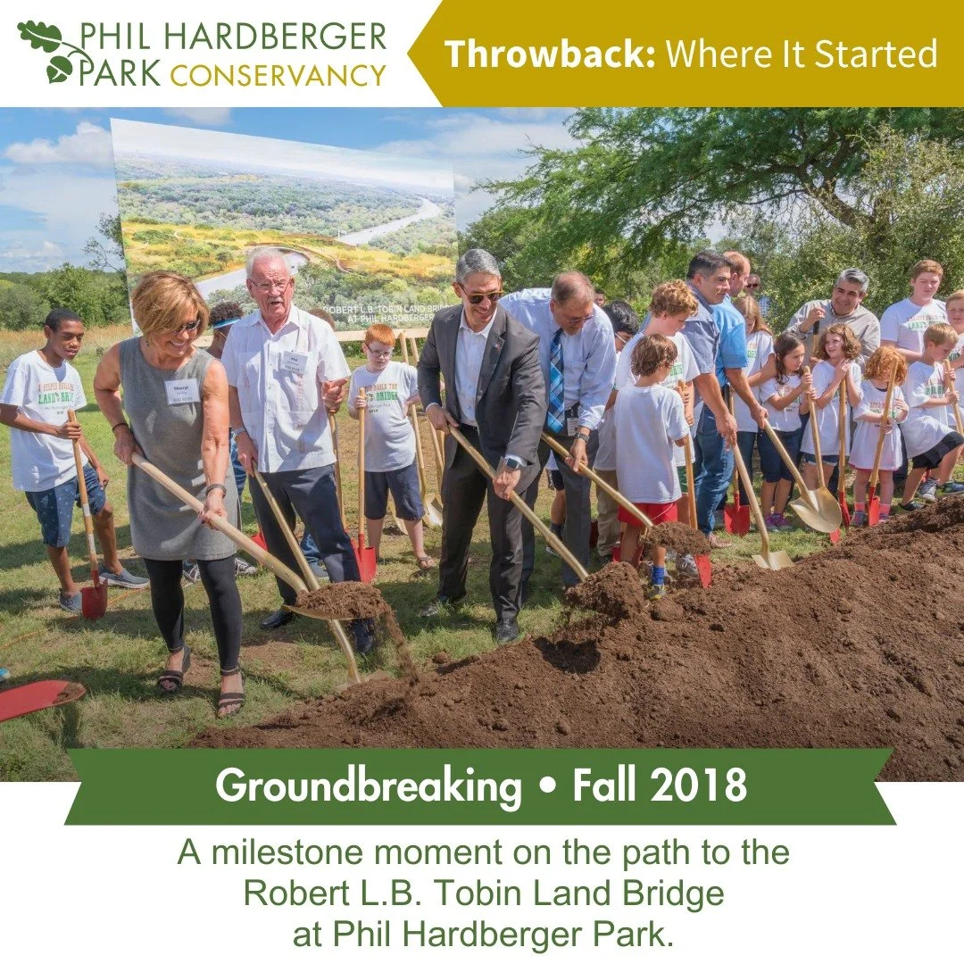 Throwback to where it all began!

In Fall 2018, we gathered here to break ground on a bold idea &mdash; a bridge that would reconnect habitats and give wildlife a safe way to cross Wurzbach Parkway.

That day marked a milestone moment on the path tow