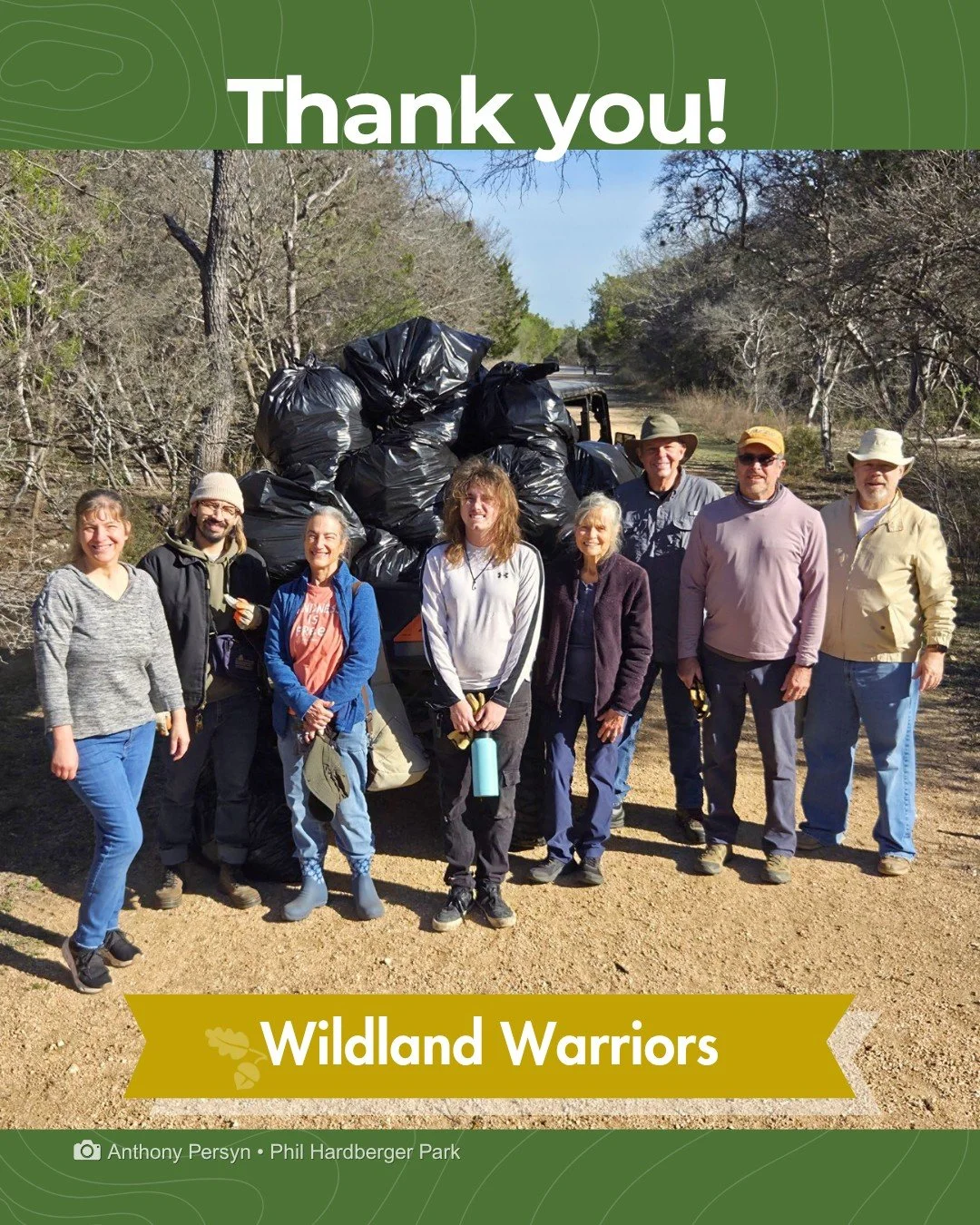 Look at all those trash bags.

You may spot them on a Wednesday morning. Gloves on, bags or gardening tools in hand, doing the work of keeping the Park healthy.

The Wildland Warriors show up nearly every week to remove invasive plants, pick up litte