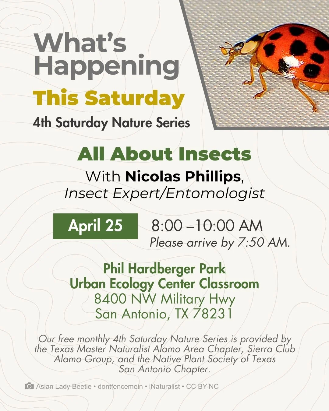 Insects are all around us in the Park. Underfoot, in the grass, hovering over flowers. This Saturday, we slow down and actually meet them.

Nicolas Phillips has loved insects since he was a kid. Never stopped. He's an award-winning collector and ento
