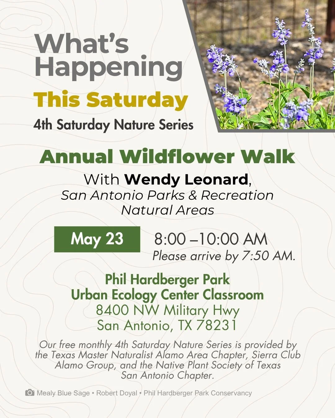 Wendy Leonard wrote her master's thesis on a single threatened wildflower, the Bracted Twistflower. That's the kind of attention she brings to every plant she encounters.

This Saturday, she leads a morning walk through the Park and Wildscape Demonst
