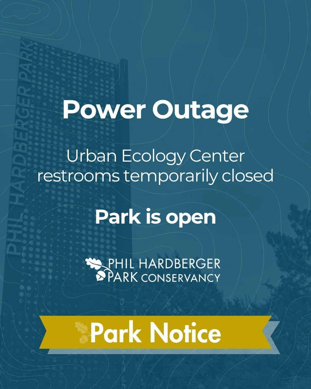 Heads up if you're heading to the Park today.

Last night's storms knocked out power at the Urban Ecology Center, so the restrooms are temporarily closed.

The Park is open. Most trails and all the fresh air are yours to enjoy.

Before you head out, 
