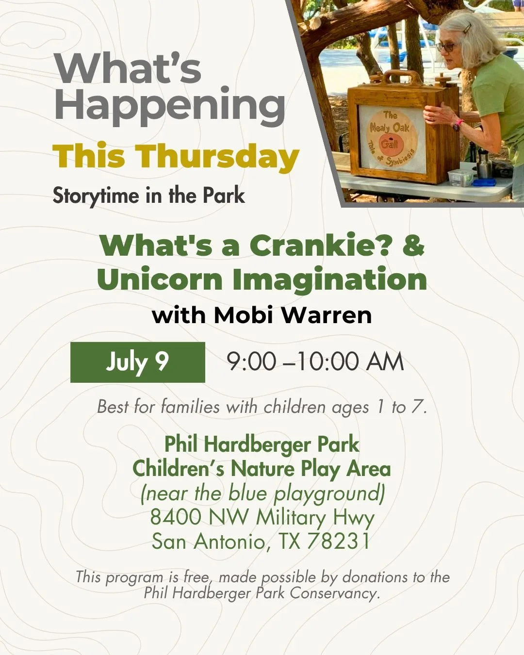 This Thursday, there's a crankie box at Storytime in the Park. It's a form of analog television: a long illustrated scroll wound onto spools inside a box. Turn the handles and watch the story roll past the window. Mobi Warren is bringing one, and we'
