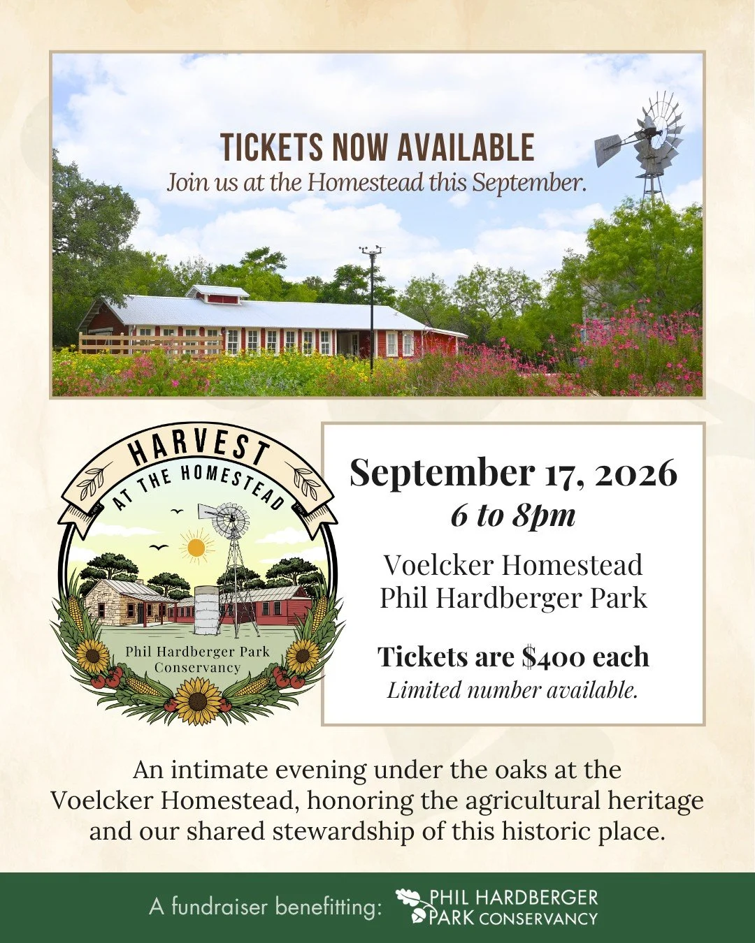 On September 17, the newly renovated Dairy Barn opens its doors to guests for the first time. Be among the first inside.

Join Former Mayor Phil Hardberger for an evening at the Voelcker Historic Farmstead, built in 1925 and now open again for the fi