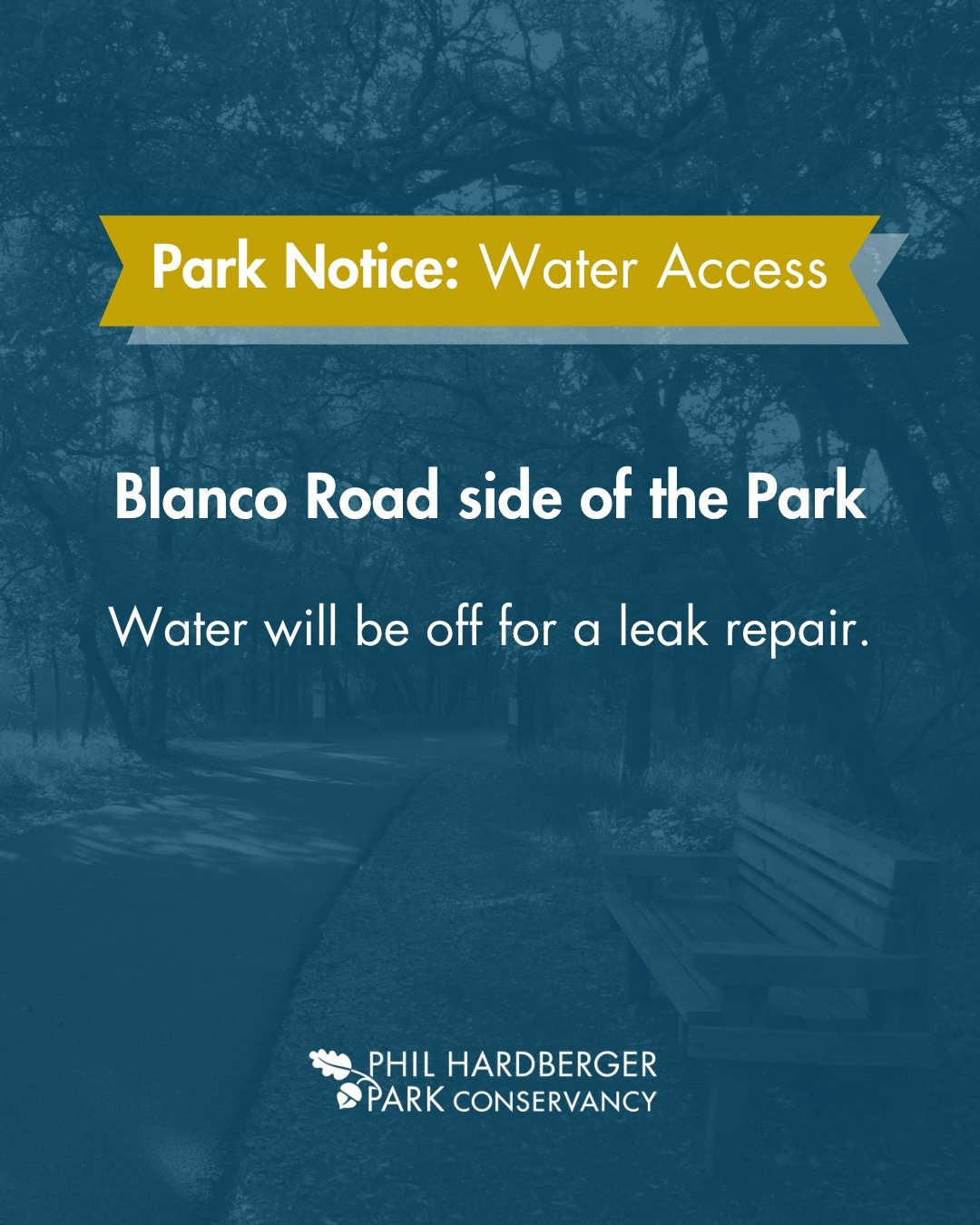 Water is temporarily shut off on the Blanco Road side of the Park while crews repair a leak. This affects the dog park and the playground drinking fountain.

Restrooms and drinking fountains near the Salado Outdoor Classroom are still in service.

We