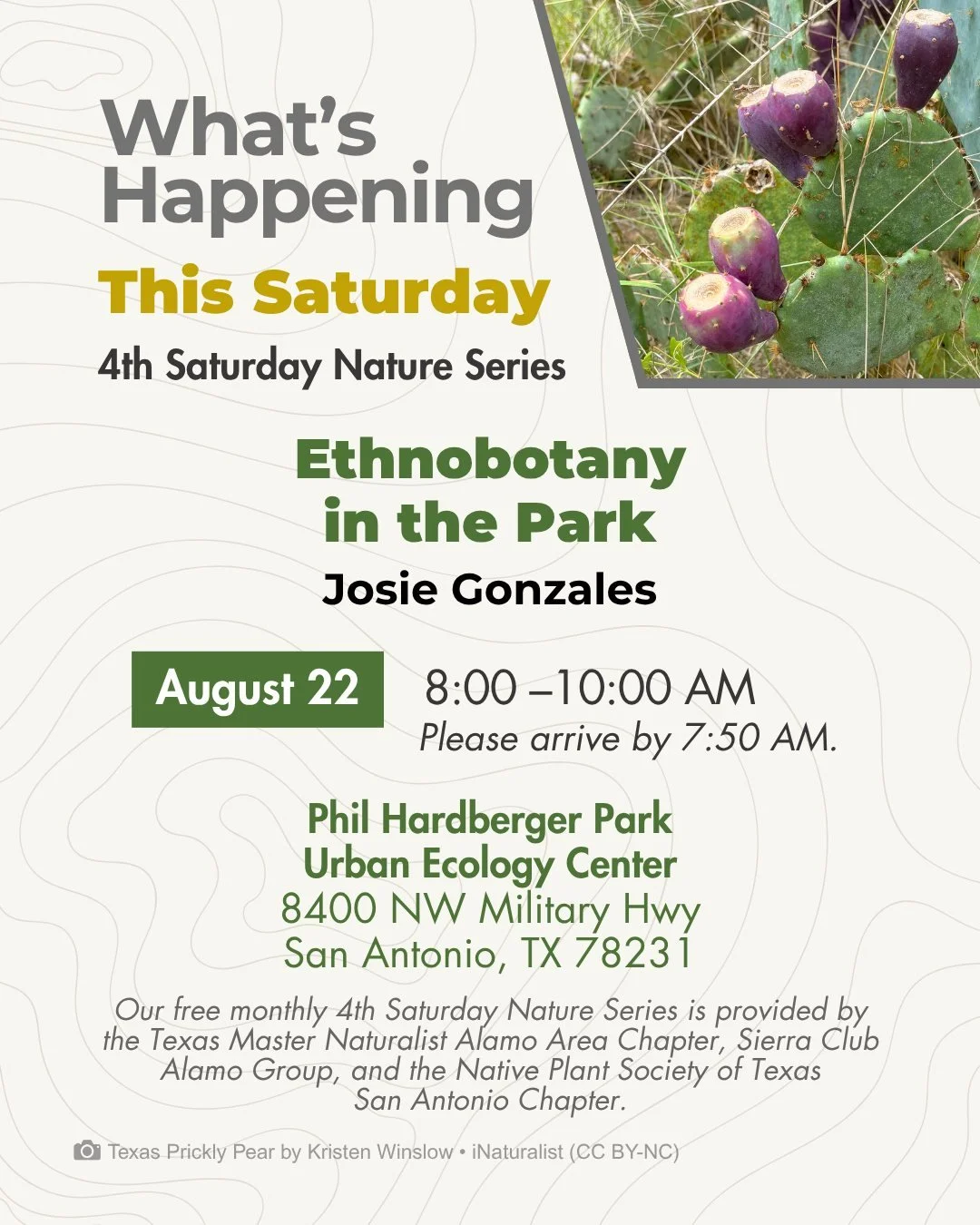 Before Grocery Stores, There Was Ethnobotany

Long before grocery stores, people found food, medicine, and tools growing right here.

This Saturday, Certified Interpretive Guide and Texas Master Naturalist Josie Gonzales walks us through the Park's e