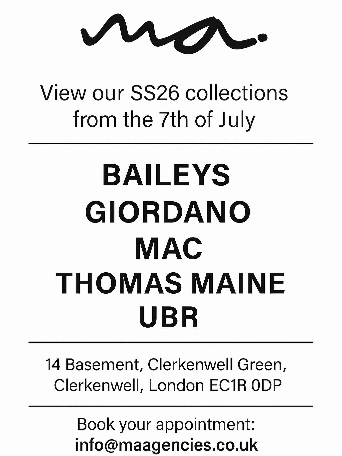 View our SS26 collections in our London showroom. Get in touch today to book an appointment!

#baileys #giordano #mac #thomasmaine #ubr #ss26 #ss26collections #london #showroom #menswear #mensfashion #mensclothıng #mensstyle #fashion #clothing #style