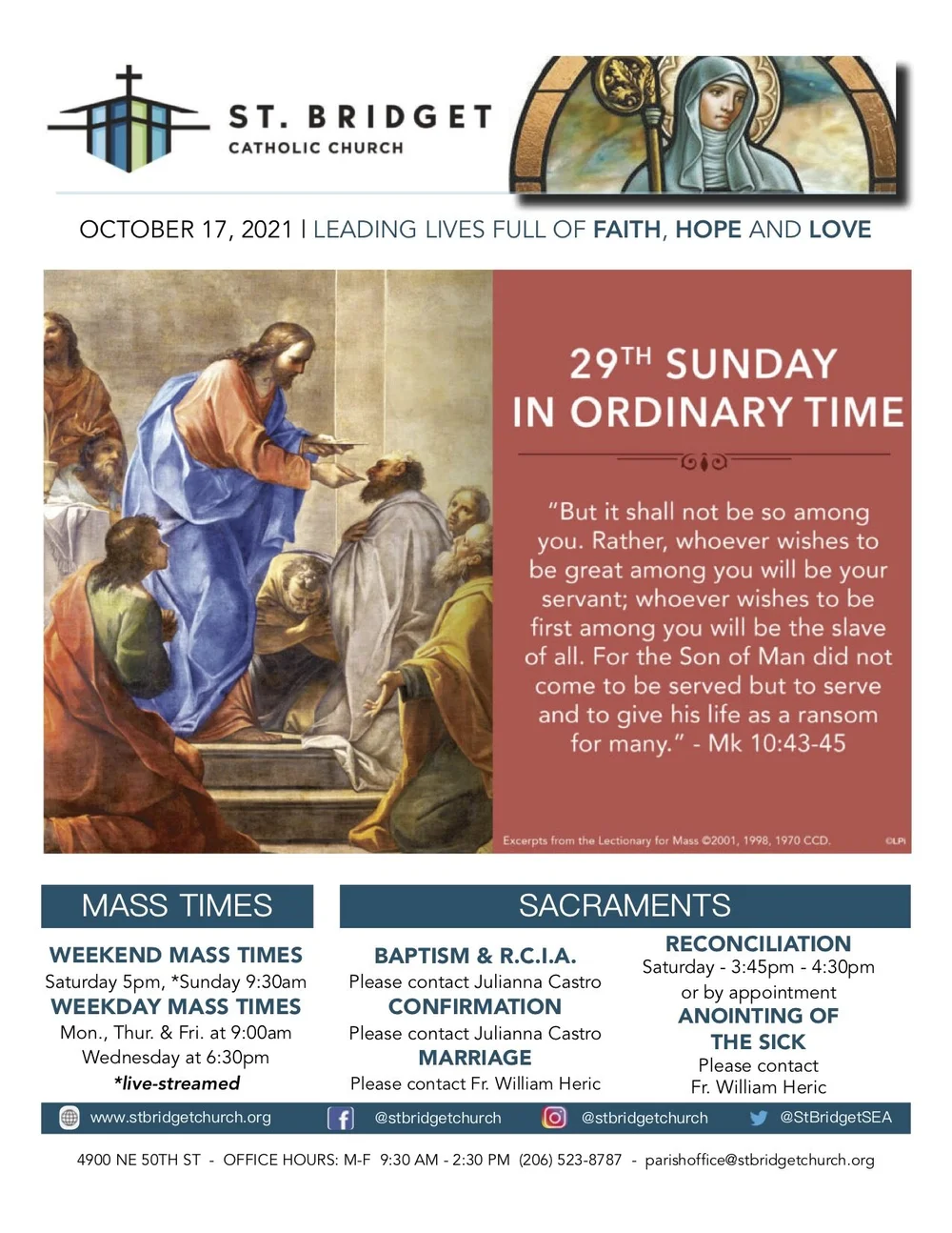 October 17, 2021 — St. Bridget Catholic Church