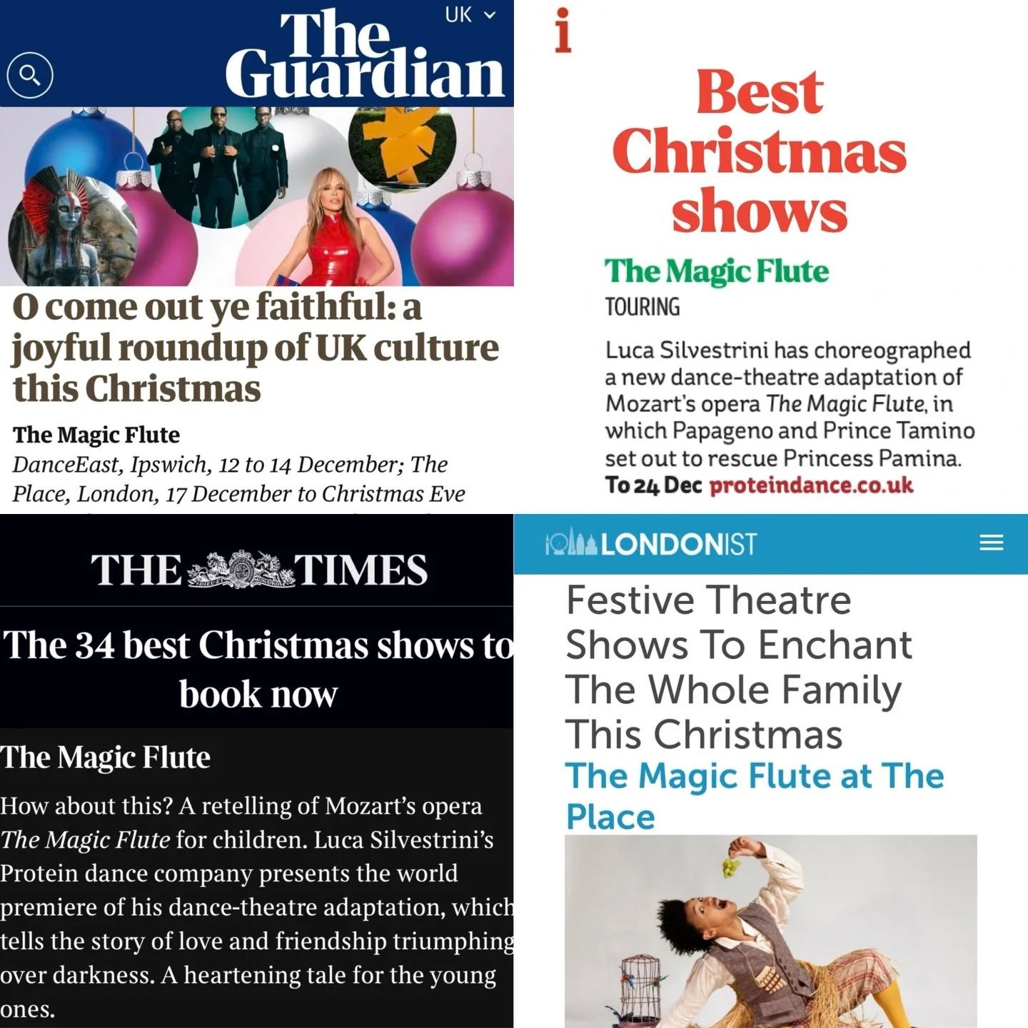 It&rsquo;s that time of year! 🎄Lovely to be working with @proteindance on their new production The Magic Flute, coming to DanceEast and The Place this Christmas. Thrilled to see it featured as one of this season&rsquo;s must-see shows by @guardian, 