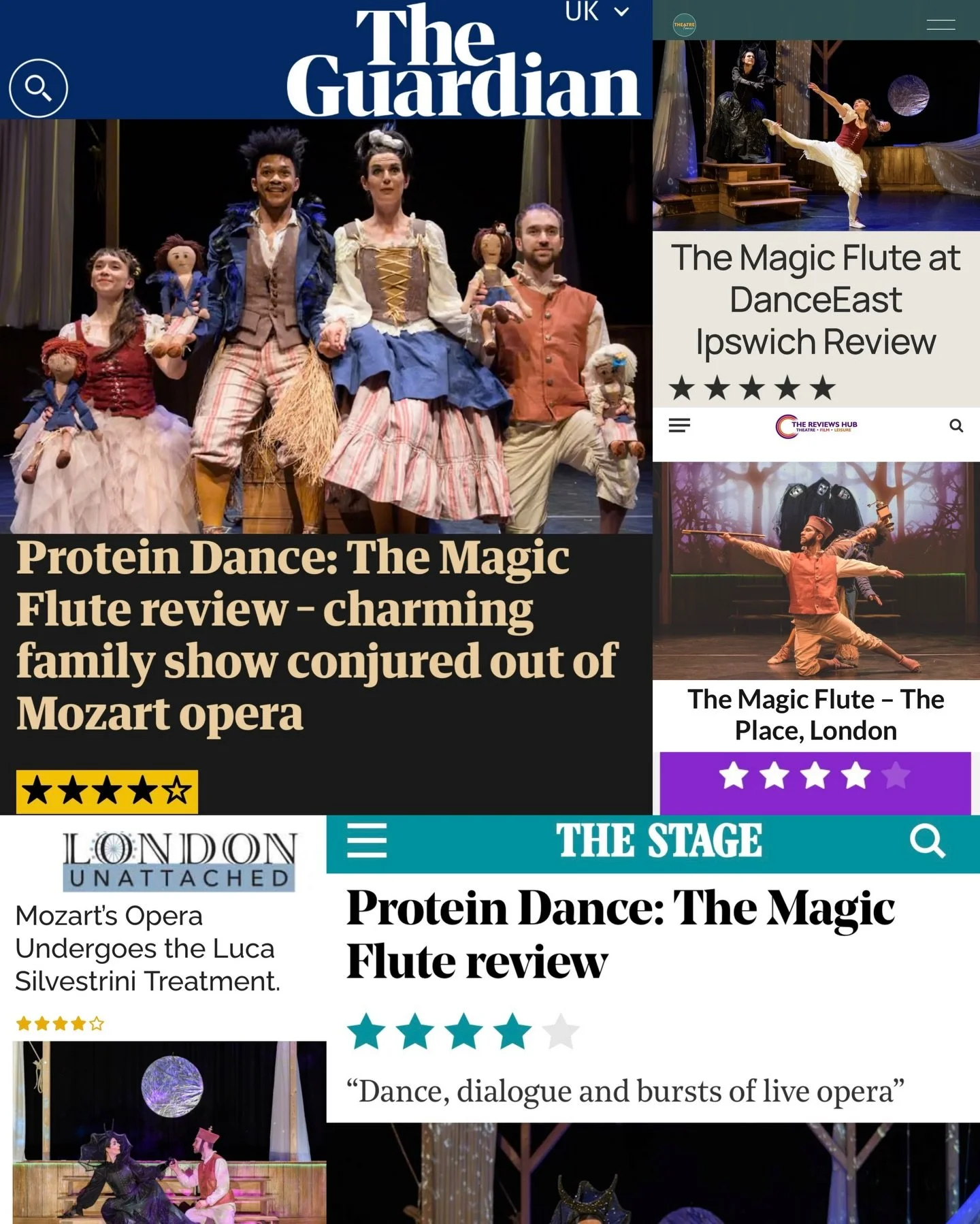 A lovely way to end the year with a bunch of brilliant reviews for @proteindance&rsquo;s The Magic Flute! Huge congratulations to the team. 

⭐️⭐️⭐️⭐️⭐️ Theatre &amp; Tonic
⭐️⭐️⭐️⭐️ @guardian 
⭐️⭐️⭐️⭐️ @thestageuk 
⭐️⭐️⭐️⭐️ @londonunattached 
⭐️⭐️⭐️⭐