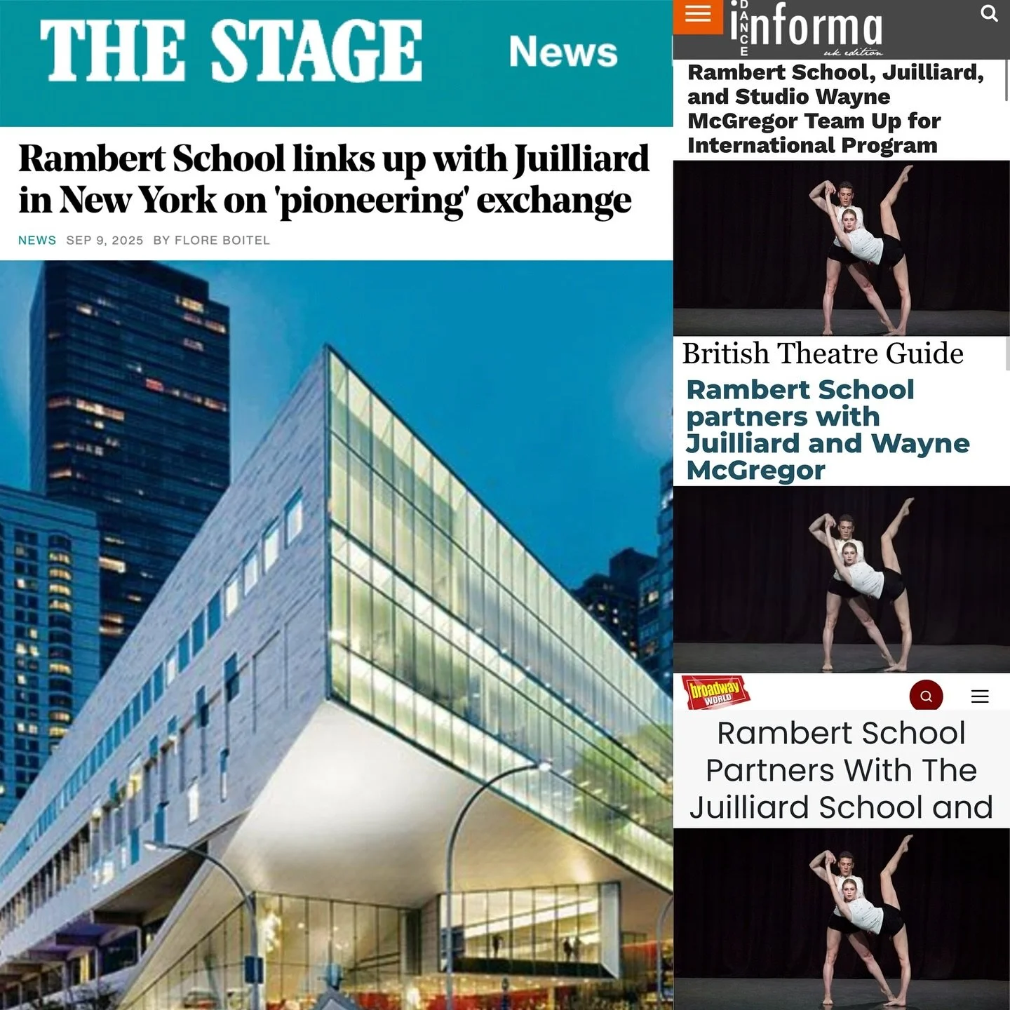 Announcing @rambertschool&rsquo;s new year-long partnership with Juilliard and Studio Wayne McGregor culminating in a new full length work by Sir Wayne premiering at a major London venue next spring!