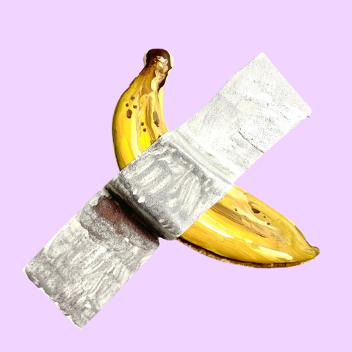 banana art basel sugar cookie purple background.png