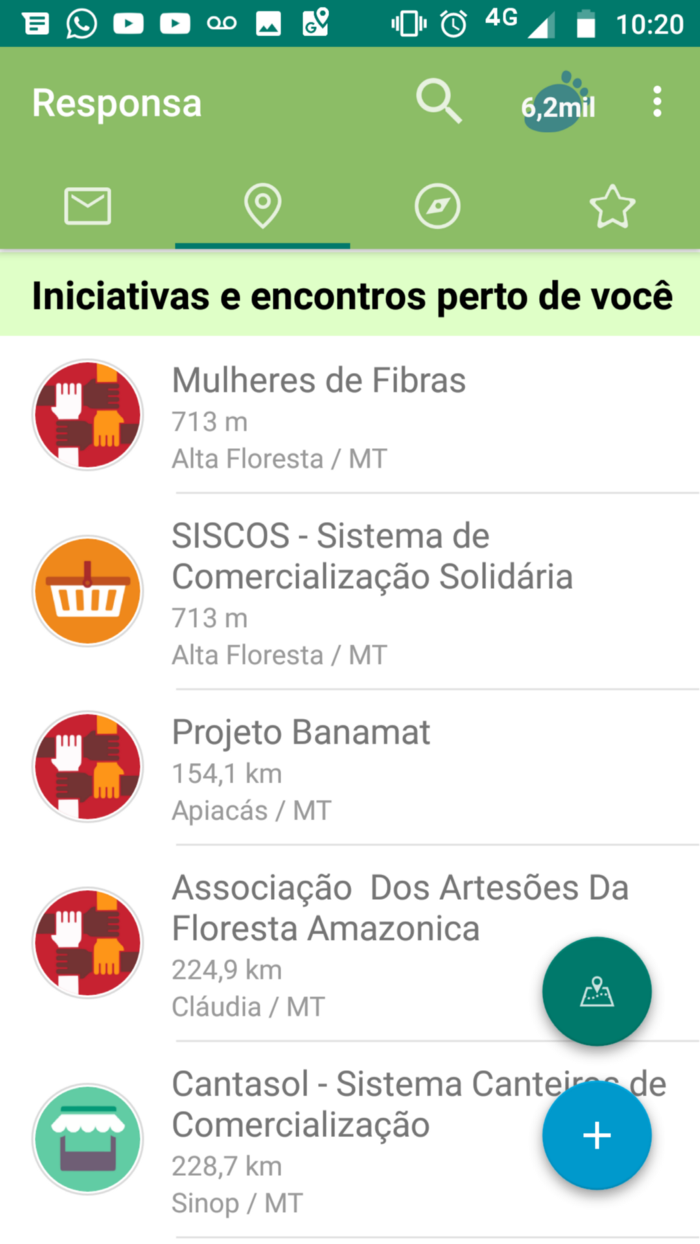 Display do app Responsa, indicando iniciativas agroecológicas e da agricultura familiar camponesa.