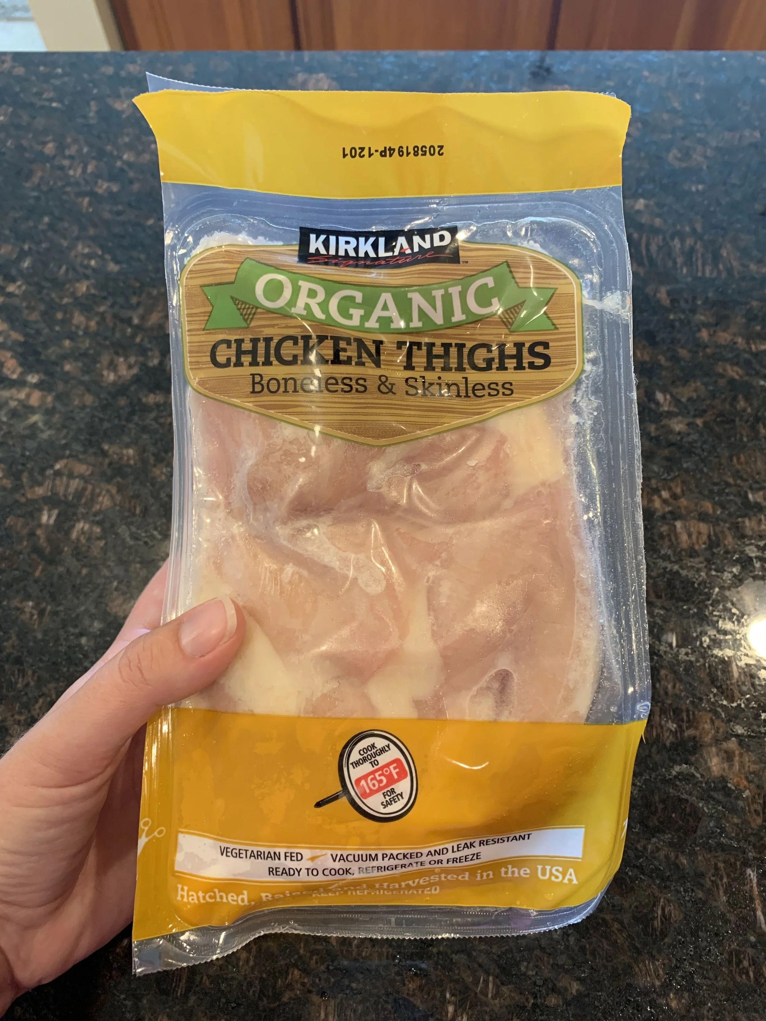 Action shot- currently thawing Kirkland’s chicken for dinner