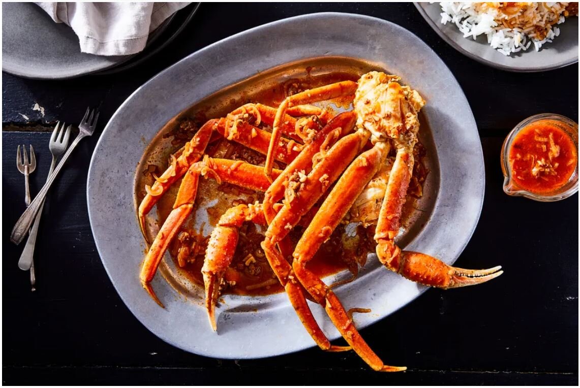 Food 52: Snow Crab with Doenjang-Jjigae Sauce. PHOTO BY JULIA GARTLAND. PROP STYLIST: AMANDA WIDIS. FOOD STYLIST: ANNA BILLINGSKOG