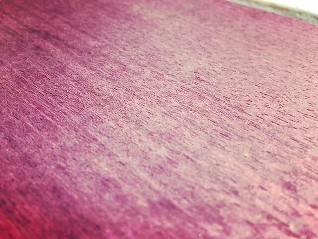 How is this only the SECOND Purpleheart binding we&rsquo;ve ever done?!? Seriously, check out that purple! Reveal coming soon! #purpleheart #purplelovers #purpleheartwood #leather #leatherwork #carpentry #woodworking #bookbinding #booknerd #boundtola
