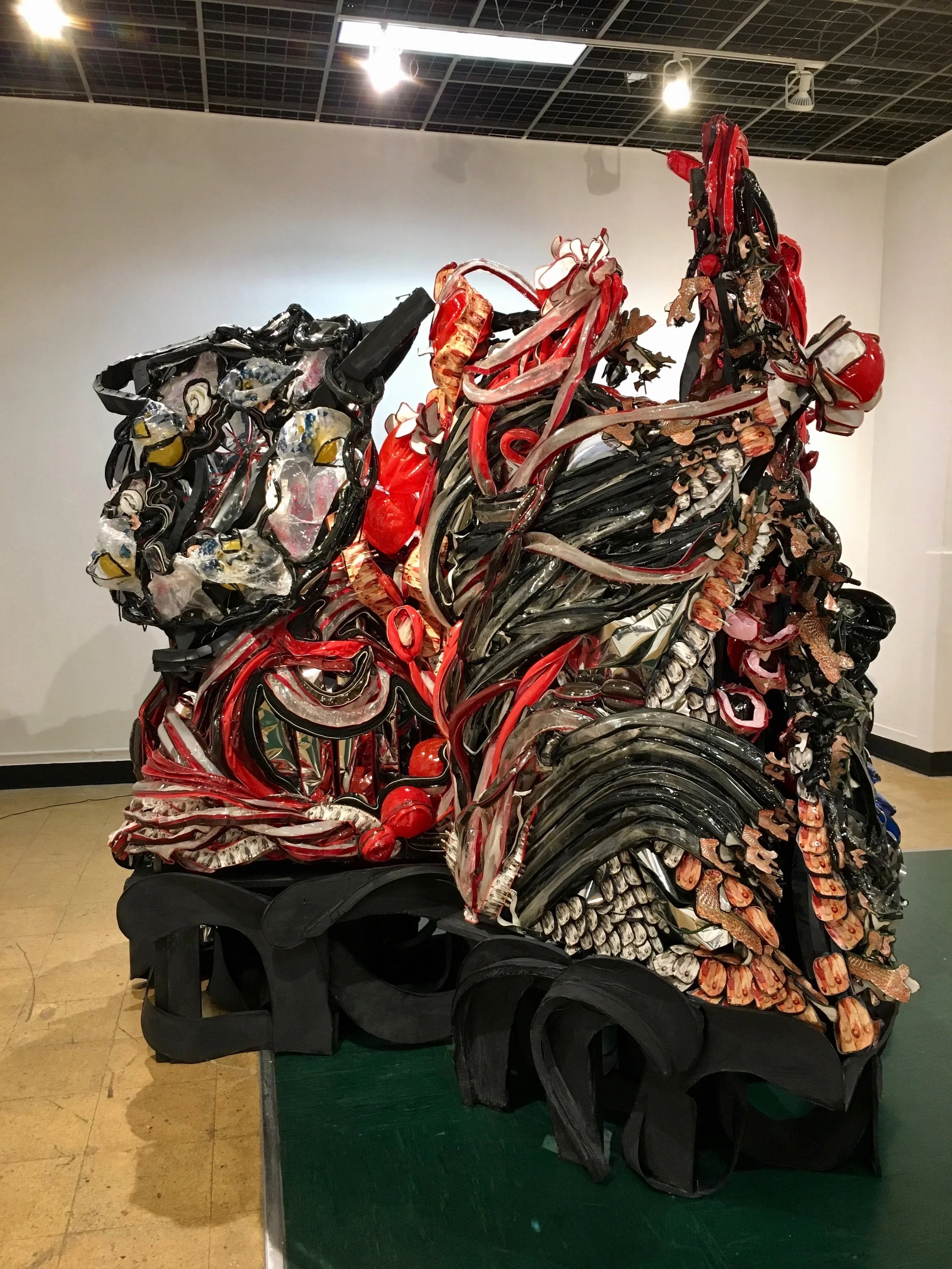 Maternal DNA 2019 Digital photography on paper, vinyl, latex balloons, foam, wood, metal, window film, screen printed ink on rubber, metal hair clips & resin 120 x 120 x 120 inches