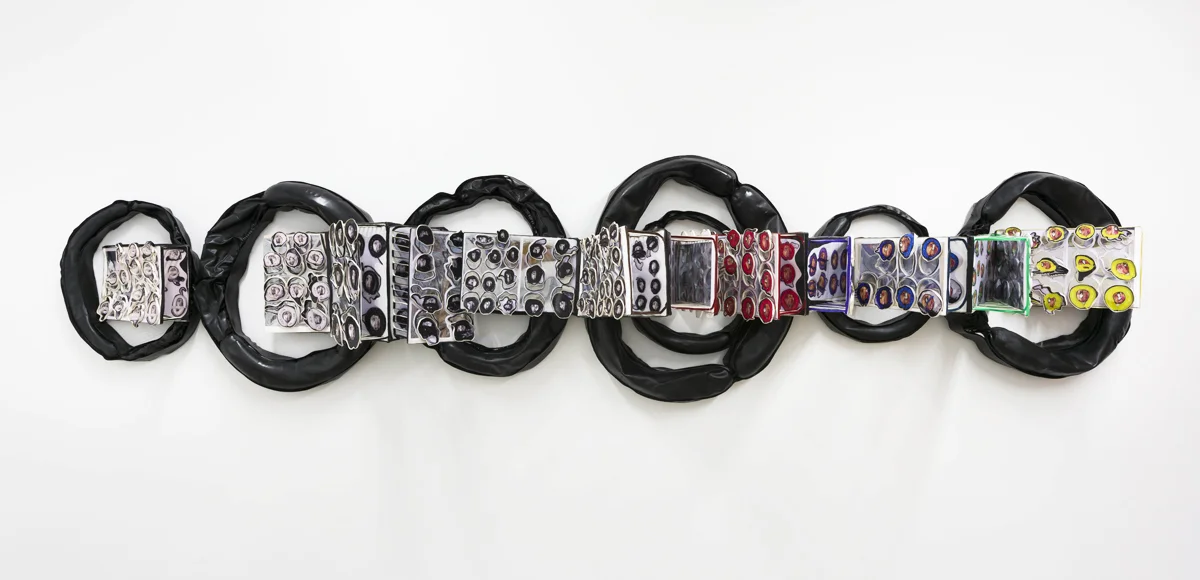 Infinite Mothers 2019 Vinyl, latex balloons, recycled plastic, window film, metal, resin, and digital photographs 42h x 168w x 21 1/2d inches