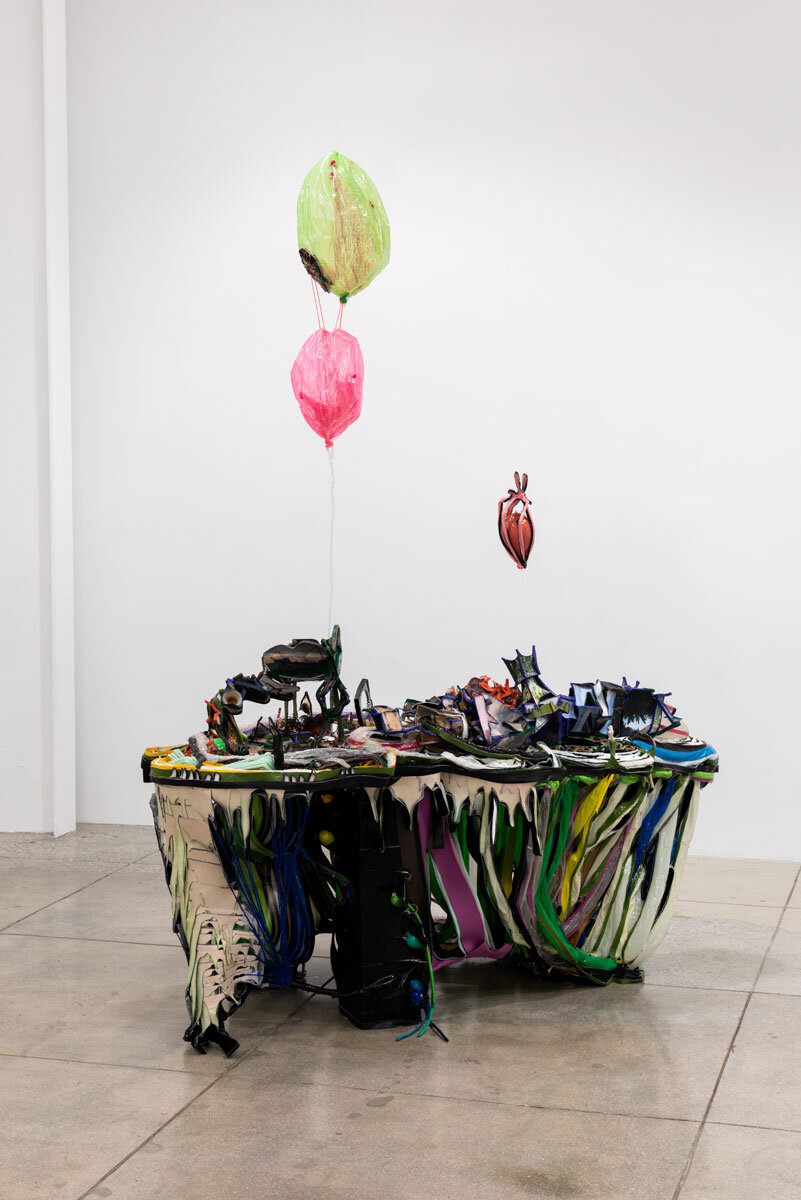  Alicia Piller  Deep Space to navigate. States of magic.  2019 Latex balloons, resin, digital prints on recycled paper, gel medium, vinyl, shells, mica, beads, straws, yarn, coral, sand, metal, recycled plastic, leather, shellac chips, and string 86h