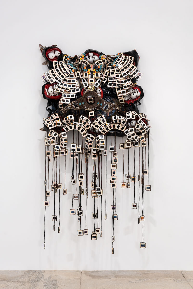  Alicia Piller  America herself. Music of fragments. Void of course.  2015 - 2019 Latex balloons, resin, digital prints on recycled paper, digital prints on wood, gel medium, slides, leather, wood, glass beads, plastic, National Geographic magazine p