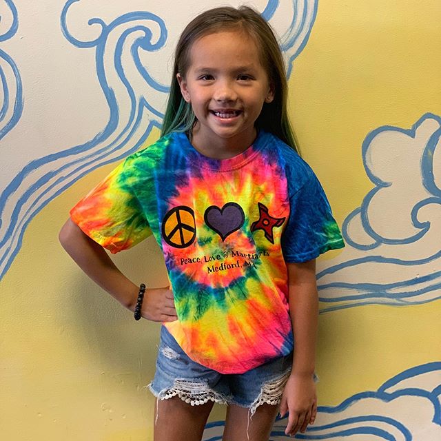 Enjoy these last days of summer in classic tie dye style. $28.99 each in youth &amp; adult sizes. 🌞✌️❤️🥋🍭 #xtreme_merch #xtremeninja #peacelovemartialarts #medfordma #summerstyle #livelifeincolour #patienceandharmony