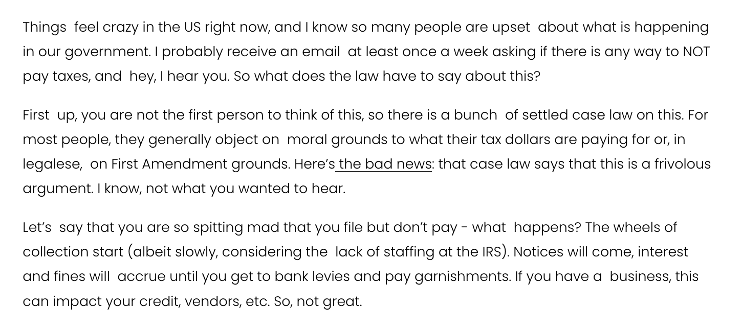 In The Black: The Real Deal with considering becoming a “Tax Objector.”