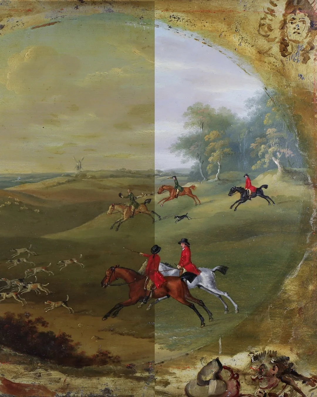 &ldquo;The Chase&rdquo; by John Nott Sartorius (1759&ndash;1828) is one of a set of four hunting scenes painted on thin metal plates, brought to the studio by a client who had newly acquired them. Formerly at Pitlour House in Fife, the paintings had 