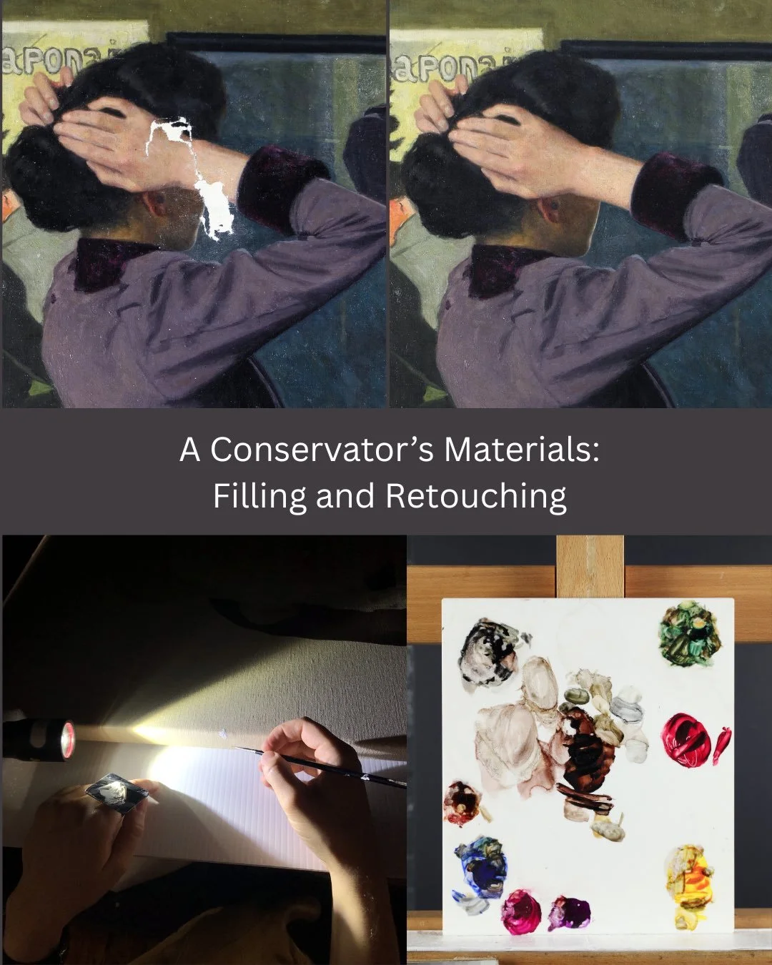 Did you know that our eyes are more sensitive to texture than to colour? When it comes to repairing damages to the original paint layer and replacing losses, it&rsquo;s just as important to achieve a match in recreating the original texture as it is 