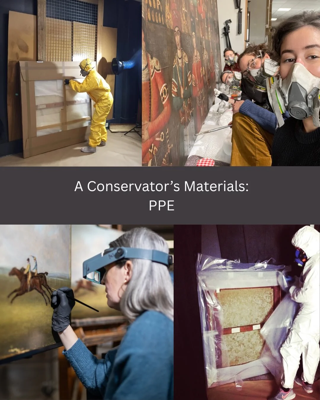 Depictions of a conservator in the film or media may typically show a conservator wearing a pair of optivisors (magnifying lenses), however, behind the scenes, there are many more items we wear to help us carry out our work.
Working with toxic chemic