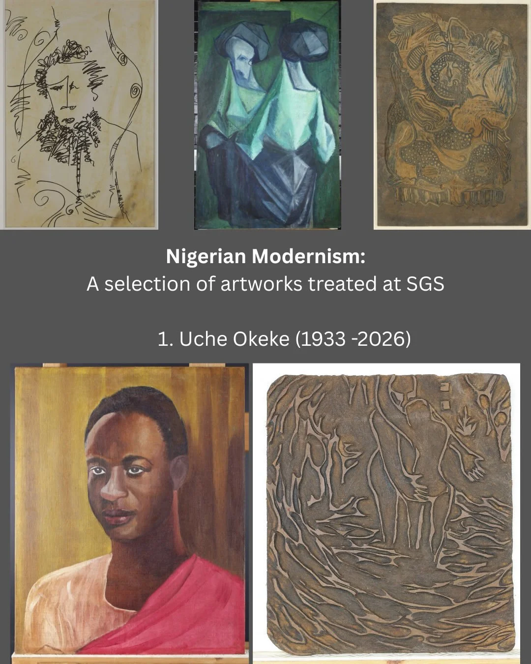 Over the next few weeks, we wish to showcase several Nigerian Modernist paintings treated by SGS, in celebration of the @tate Modern exhibition (closing 10th May).

Recently, our Senior Conservator for Modern and Contemporary Art, Dr Rita L Amor Garc