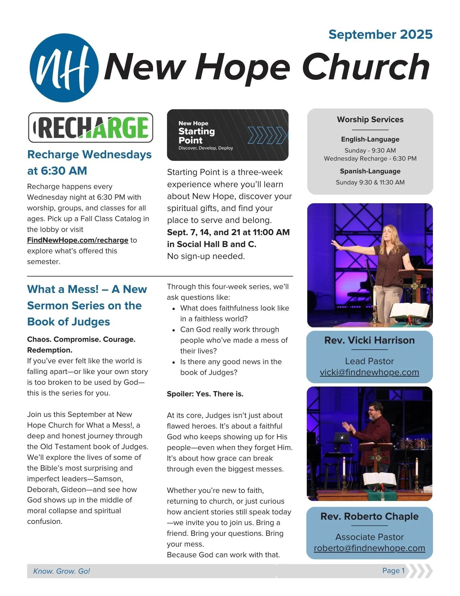 What’s Happening in September at New Hope Church!