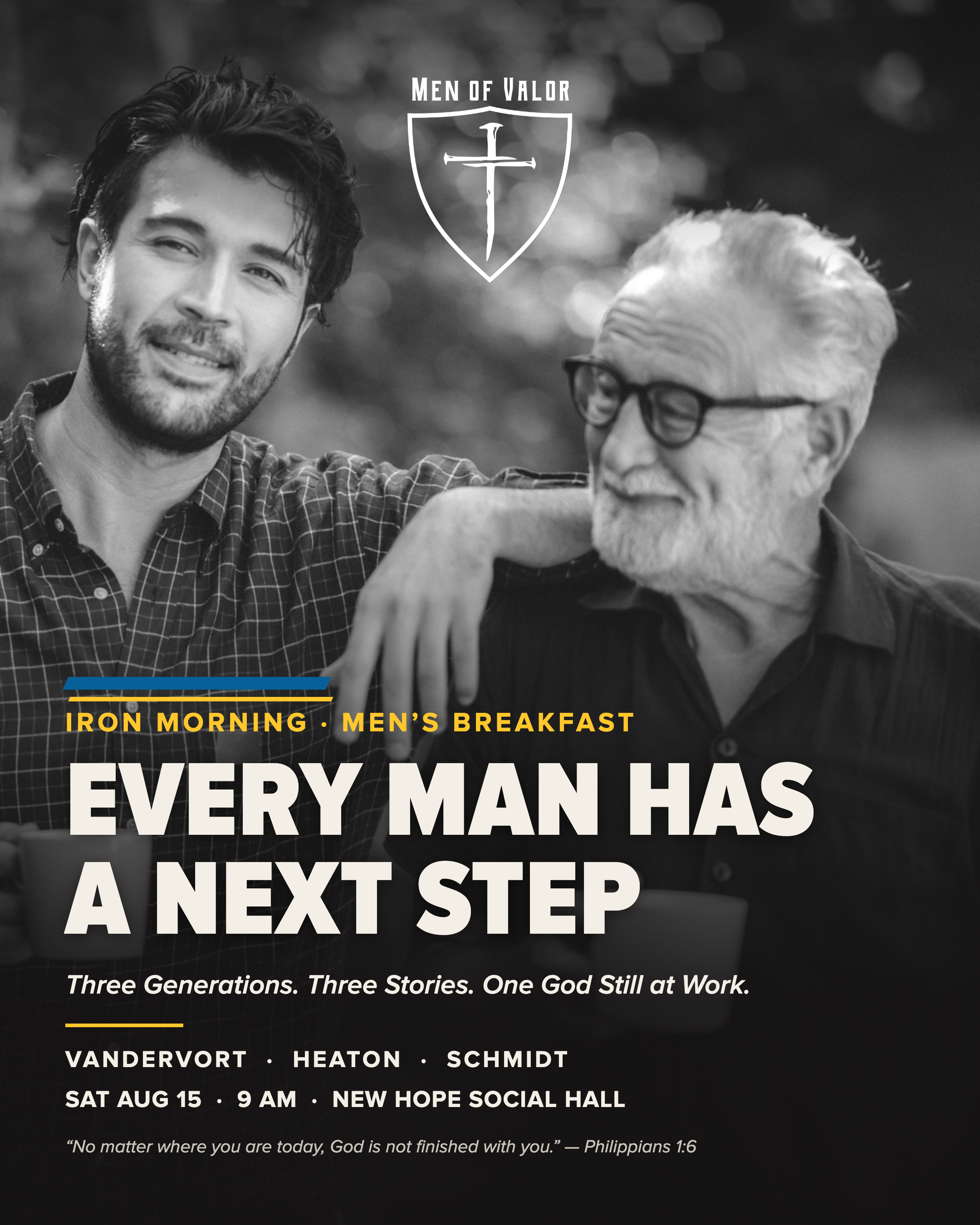 Every Man Has a Next Step: Men of Valor Breakfast, August 15 at New Hope